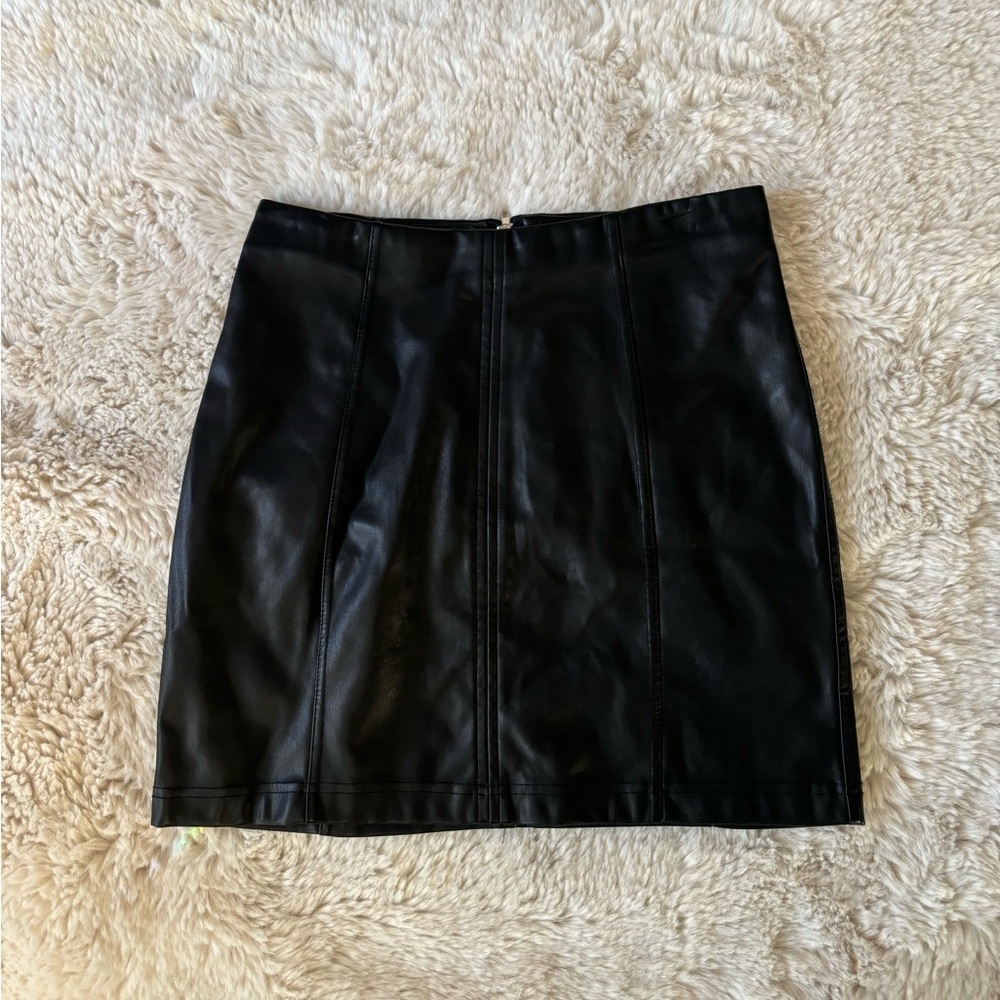 Shinestar - Black Faux Leather High Rise Mini Skirt